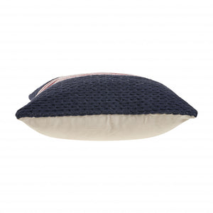 20" Blue And Red Cotton Striped Throw Pillow