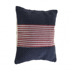 20" Blue And Red Cotton Striped Throw Pillow
