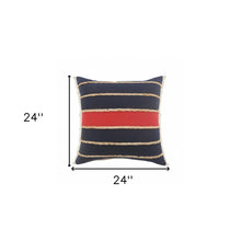 20" X 20" Navy Red And Tan 100% Cotton Striped Zippered Pillow
