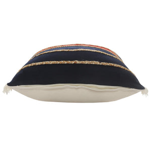 20" X 20" Navy Red And Tan 100% Cotton Striped Zippered Pillow