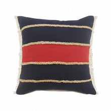 20" X 20" Navy Red And Tan 100% Cotton Striped Zippered Pillow