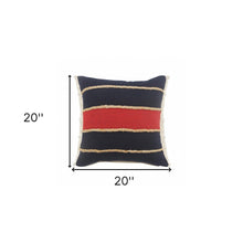 20" X 20" Navy Red And Tan 100% Cotton Striped Zippered Pillow