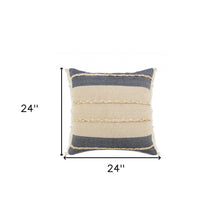 20" X 20" Denim Blue Tan And Taupe Jute Coastal Zippered Pillow