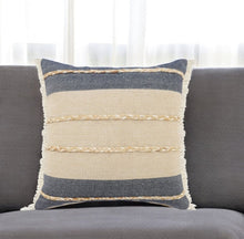 20" X 20" Denim Blue Tan And Taupe Jute Coastal Zippered Pillow