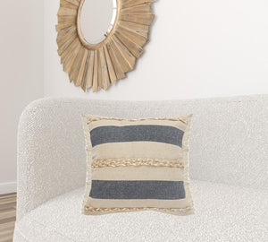 24" Denim Blue Jute Throw Pillow