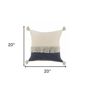 20" X 20" Orange And Off-White 100% Cotton Zippered Pillow
