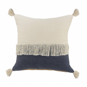 20" X 20" Orange And Off-White 100% Cotton Zippered Pillow
