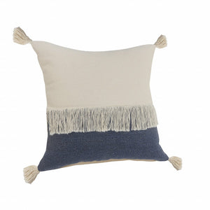 20" X 20" Orange And Off-White 100% Cotton Zippered Pillow