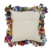 18" Blue and Red Throw Pillow with Fringe