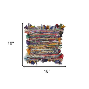 18" Blue and Red Throw Pillow with Fringe