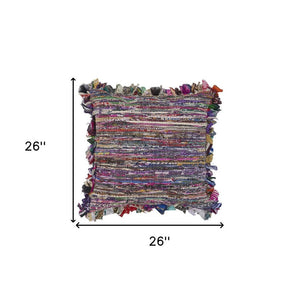 26" Blue and Red Throw Pillow with Fringe