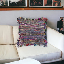 26" Blue and Red Throw Pillow with Fringe