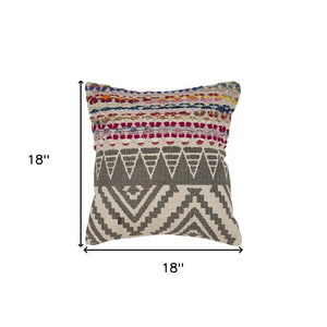 18" Blue and Beige Throw Pillow