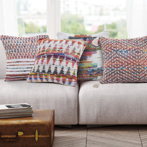 20" X 20" White Red Green Blue Yellow And Orange 100% Cotton Geometric Zippered Pillow