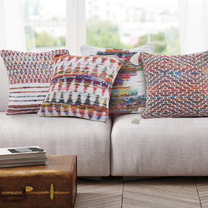20" X 20" White Red Green Blue Yellow And Orange 100% Cotton Geometric Zippered Pillow