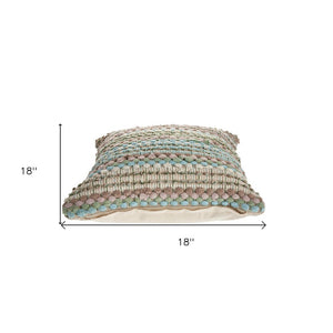 18" Blue And Green Cotton Striped Throw Pillow
