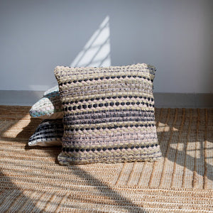 18" Blue And Green Cotton Striped Throw Pillow