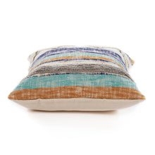 18" Beige Blue and Gray Throw Pillow