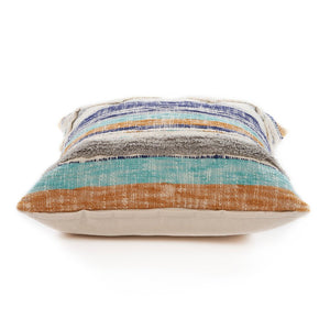 18" Beige Blue and Gray Throw Pillow