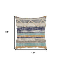 18" Beige Blue and Gray Throw Pillow