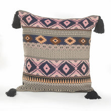 18" X 18" Blue Gray And Beige 100% Cotton Geometric Zippered Pillow