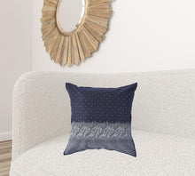 18" X 18" Blue Gray And Beige 100% Cotton Geometric Zippered Pillow