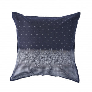 18" X 18" Blue Gray And Beige 100% Cotton Geometric Zippered Pillow