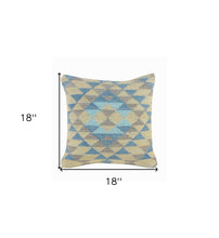 18" X 18" Blue Gray And Beige 100% Cotton Geometric Zippered Pillow