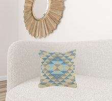 18" X 18" Blue Gray And Beige 100% Cotton Geometric Zippered Pillow