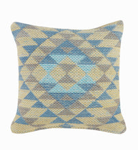 18" X 18" Blue Gray And Beige 100% Cotton Geometric Zippered Pillow