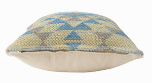 18" X 18" Blue Gray And Beige 100% Cotton Geometric Zippered Pillow