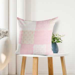 20" X 20" Beige Gray And Off-White 100% Cotton Patchwork Zippered Pillow