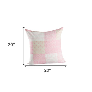 20" X 20" Beige Gray And Off-White 100% Cotton Patchwork Zippered Pillow