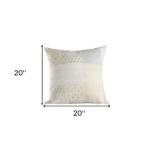 20" X 20" Beige Gray And Off-White 100% Cotton Patchwork Zippered Pillow