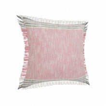 20" X 20" Pink Gray And White 100% Cotton Striped Zippered Pillow