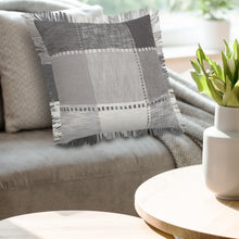 20" Gray And White Cotton Plaid Throw Pillow with Fringe