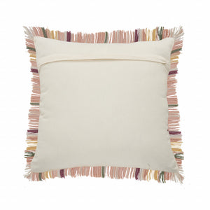 20" Pink And Yellow Cotton Plaid Throw Pillow with Fringe
