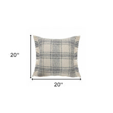 20" X 20" White And Gray-Blue Polyester Plaid Zippered Pillow