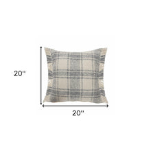 20" X 20" White And Gray-Blue Polyester Plaid Zippered Pillow