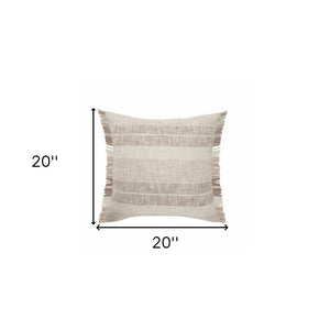 20" Cream Striped Cotton Throw Pillow