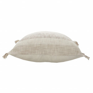 20" Cream Striped Cotton Throw Pillow
