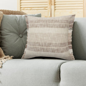 20" Cream Striped Cotton Throw Pillow