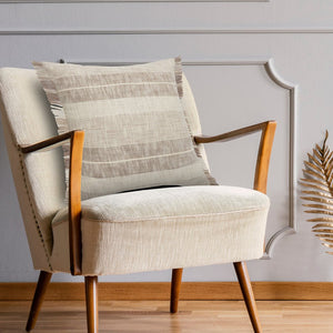 20" Cream Striped Cotton Throw Pillow