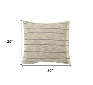 20" Taupe and Dusty Blue Jute Throw Pillow