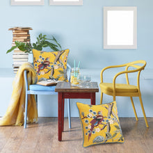 20" Blue and Yellow Bird Floral Throw Pillow with Embroidery