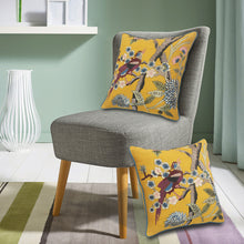 20" Blue and Yellow Bird Floral Throw Pillow with Embroidery