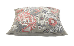 20" X 20" Gray Adn Pink 100% Cotton Floral Zippered Pillow