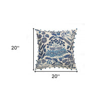 20" Navy Blue And Off White Cotton Floral Throw Pillow