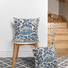 20" Navy Blue And Off White Cotton Floral Throw Pillow