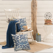 20" Navy Blue And Off White Cotton Floral Throw Pillow